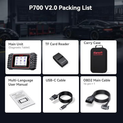 iCarsoft P700 V2.0 Diagnostic Scanner for Porsche from 1996 to 2025 9 Essential Services Full System Diagnosis Scan OBD2 Code Reader Battery/O2 Sensor/EVAP Test AutoVIN Lifetime Free Software Update - style: P700 V2.0 for Porsche