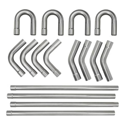 PartsFlow 16PCS 3" Universal Custom Exhaust Tubing Kit, Mandrel Bend Mild Steel Pipe Set with 180°/90°/45° Bends & Straight Pipes, High Flow DIY Performance Exhaust System Kit