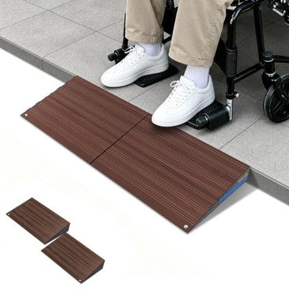 Ruedamann 2" Rise 2200 LBS Load Capacity Aluminum Modular Threshold Ramp - color: Dark Wood Look, size: 2'' Rise