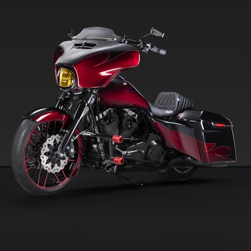 Advanblack Protek Two Step Highway Peg Crash Bar with CNC Slider Fit for 2014-2025 Harley Touring Road Glide Street Glide Electra Glide – Engine Guard Performance Upgrade (Red CNC) - color: Red CNC