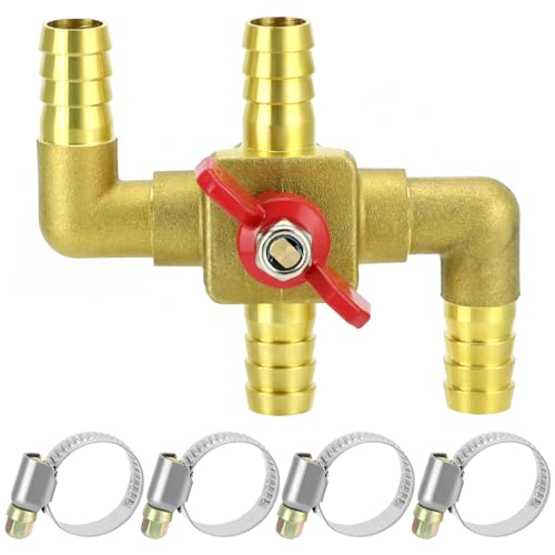 QWORK Solid Brass 5/8" 4-Way Heater Control Valve with Switch, 16mm Hose Barb Automotive Bypass