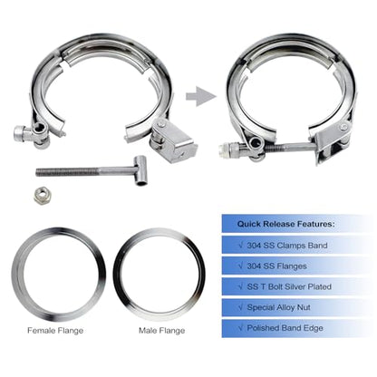 ROADFORMER 2.25" V Band Clamp with Flanges, Quick Release, 2 Pack - size: 2.25 inch