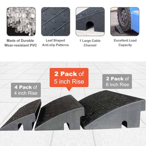 2 Pack 5" inch Rise Driveway Curb Ramps, 17"(L) x 11"(W) x 5"(H) Loading Ramps for Car, Pickup, Motorcycle, Truck, Heavy-Duty Rubber Kerb Ramps 6000 LBS Load Capacity (5" Rise - 2Pack) - size: 5" Rise - 2Pack