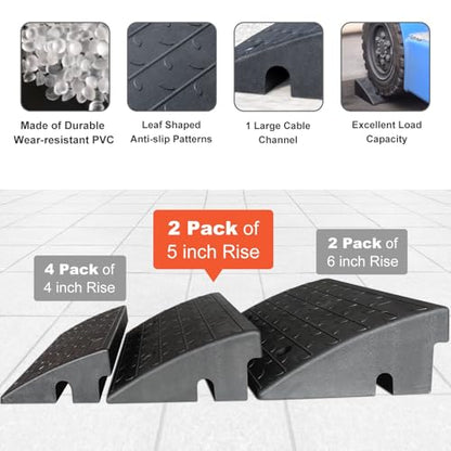 2 Pack 5" inch Rise Driveway Curb Ramps, 17"(L) x 11"(W) x 5"(H) Loading Ramps for Car, Pickup, Motorcycle, Truck, Heavy-Duty Rubber Kerb Ramps 6000 LBS Load Capacity (5" Rise - 2Pack) - size: 5" Rise - 2Pack