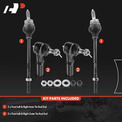 A-Premium Front Inner & Outer Tie Rod End Kit Fix Uneven Tire Wear