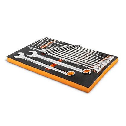 GEARWRENCH 24 Piece 12 Point Long Pattern Combination Metric Wrench Set in Foam Storage Tray - GWMSCWL12MM - style: Combination Wrenches