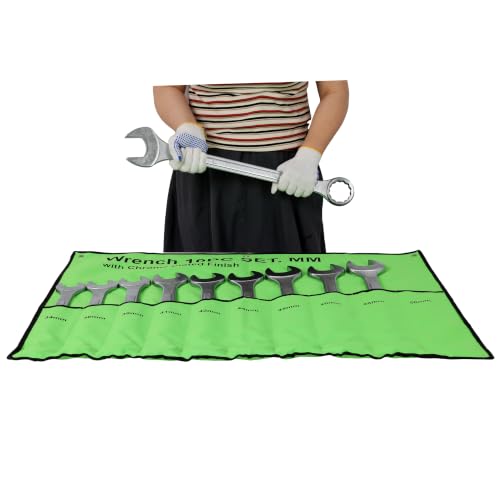 Jumbo Combination Wrench Set, 10-Piece Metric (34-50mm), Chrome Plated, Green Storage Bag - Most Complete Metric, INCLUDES 44mm & 45mm for Better Coverage, Chrome Professional - color: 10-piece Metric (34-50mm), Chrome