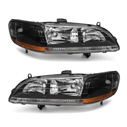 for 1998-2002 Honda Accord Headlights Assembly Black Pair - color: B-Black Housing Amber Reflector Clear Lens
