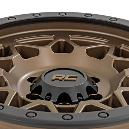 Rough Country 78 Series Aluminum Wheel - 17x8.5, 5x4.5 Bolt Pattern, +0mm Offset, Simulated Beadlock Design Bronze Wheel with Black Lip