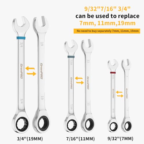 GRENPRO 23PC Ratcheting Combination Wrench Set SAE Metric Mechanic Tools - style: 23PCS Ratcheting Wrench Set Metric&SAE With Color Ring
