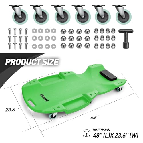 DNA MOTORING TOOLS-00240 48 Inches Heavy-Duty Low-Profile Roller Automotive Creeper with Padded Headrest, Green - color: Green, size: 48 Inches