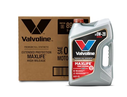 Valvoline Extended Protection High Mileage with Ultra MaxLife Technology 0W-20 Full Synthetic Motor Oil 5 QT, Case of 3 - size: 5 qt (Pack of 3), style: Premium Full Synthetic High Mileage