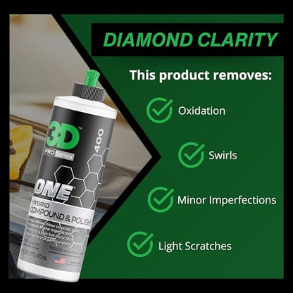 3D One Car Scratch & Swirl Remover Hybrid Rubbing Compound & Polish Buffing Compound for True Paint Correction 32oz Made in USA - size: 32 oz.