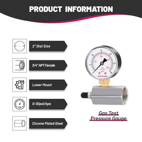 0-100psi/kpa Gas Test Pressure Gauge, 2" Dial Size, 3/4" FNPT Connection, Chrome Plated Steel Body Assembly, 3-2-3% Accuracy - size: 0-100psi, style: Chrome Plated Steel Body