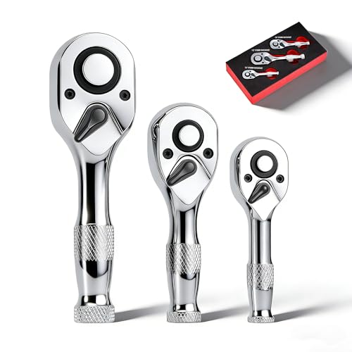 3-Piece Stubby Ratchet Set, 1/4", 3/8", 1/2", 72-Tooth