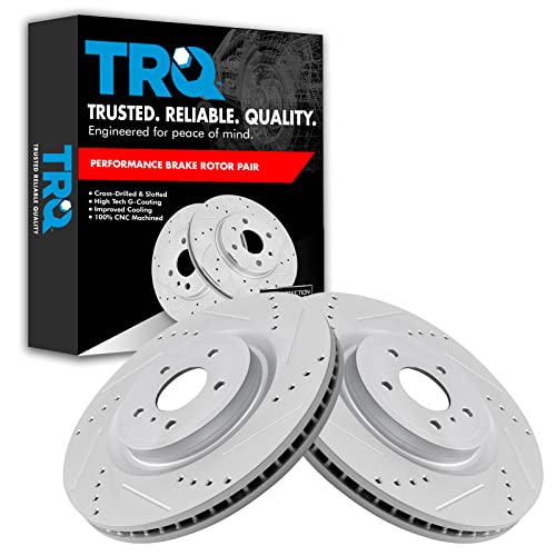 TRQ Performance Front Drilled Slotted Coated Brake Rotor Set - style: BRA70595