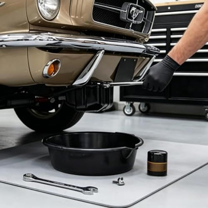 Oil Drain Pan 7-Quart Waste Automotive Fluid Change Container with Built-in Scale, Leak-Proof Spout and Splash Guard for Easy Car Maintenance