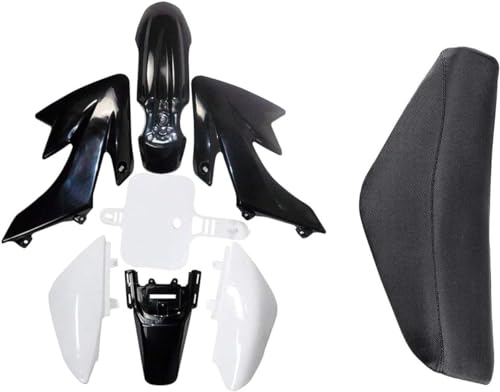CRF50 XR50 Plastics Fender Kit, Body Work Panels, Fairings Mud Guards Plastic with Flat Tall Seat for SSR SDG Taotao Coolster 50cc 70cc 90cc 110cc 125cc Pit Dirt Bike Motorcycle (Black+White) - color: Black+White
