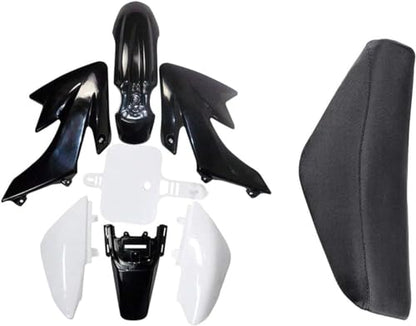 CRF50 XR50 Plastics Fender Kit, Body Work Panels, Fairings Mud Guards Plastic with Flat Tall Seat for SSR SDG Taotao Coolster 50cc 70cc 90cc 110cc 125cc Pit Dirt Bike Motorcycle (Black+White) - color: Black+White