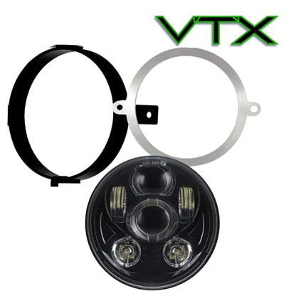 SLK us Customs VTX 5.75 inch Chrome Round LED Projector Daymaker Headlight with Bracket and Hardware – Plug and Play Motorcycle Headlight Compatible with Honda VTX 1300, VTX 1800 (Black) - color: Black