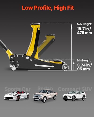 VEVOR Low Profile Floor Jack, 2.5 Ton (5500 lbs) Capacity, Aluminum & Steel Racing Floor Jack with Dual Pistons Quick Lift Pump, Hydraulic Trolley Car Lift for Compact SUVs, Lifting Range 3.74-18.7 in