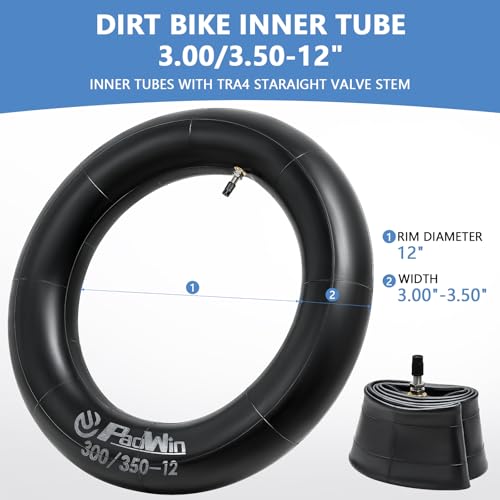 2-PCS Heavy Duty 3.00/3.50-12 (80/100-12) TR4 Straight Valve Stem Butyl Rubber Motorcycle Inner Tubes Compatible with 3.00-12 3.50-12 80/100-12 Mini Pit Bike/Motorcycle Front Rear Tire Tubes