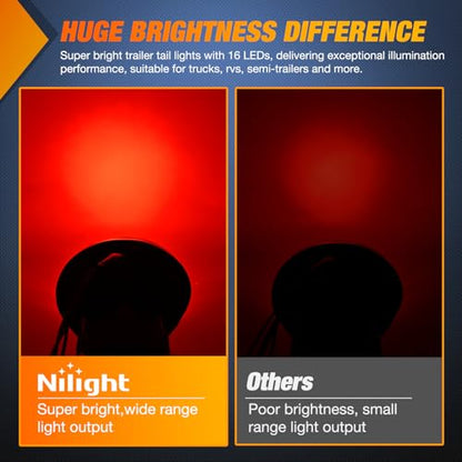 Nilight Trailer Tail Lights 2PCS 4Inch Round 16LED Red Amber Chrome - color: Red Amber Screw 2Pcs 16Led, size: 4 Inch