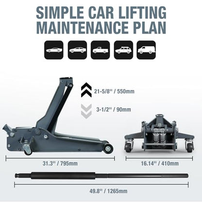5 Ton Hydraulic Low Profile Floor Jack, Grey - color: Grey