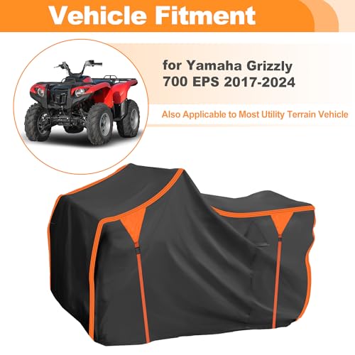 ATV Cover for Yamaha Grizzly 700 EPS 2017-2024 4 Wheelers Quad Bike Cover Waterproof Oxford Cloth with PU Coating Windproof Outdoor All Weather Protection Black, Orange - size: for Yamaha Grizzly 700 EPS 2017-2024