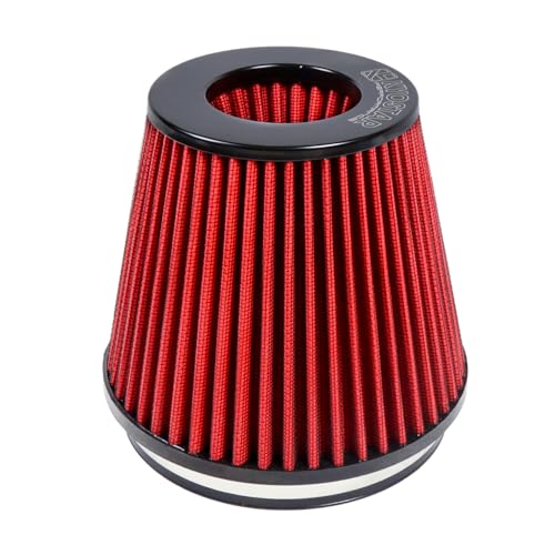 Universal 6" 152mm High-Flow Air Filter, Reusable Cone Cold Air Intake, High Performance, Washable, Clamp-On Car High Flow Air Kit, Flange Diameter: 6 Inch, Filter Height: 7 Inch, Red - color: 6" 152mm red