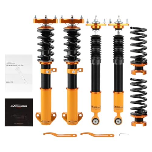 maXpeedingrods Coilovers for Benz C-Class W204 C180 C200 C220 C300 C350 2008-2014 RWD, 24 Levels Damper Adjustable Coilovers Suspension Kit, Height Adjustable Shock Absorber Lowering Kit, Gold