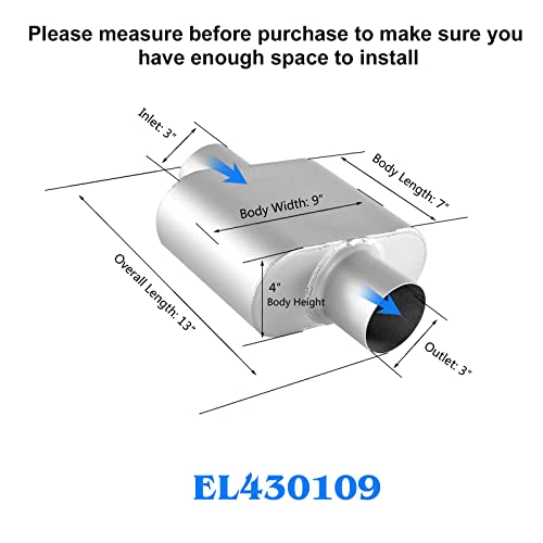 Universal Exhaust Muffler with Aggressive Sound, Anti-corrosive Muffler, Chamber Performance Mufflers for Cars, Trucks(3" center in | 3" center out | overall 13") - color: center in | center out, size: 3" center in | 3" center out | overall 13"