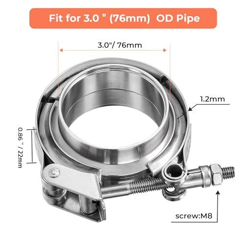 3 inch Quick Release V Band Clamp with Male Female Flanges, 304 Stainless Steel Exhaust V band Clamp for Automotive exhaust system, turbocharger, downpipe and mufflers - color: V Band Clamp With Flange, size: 3inch