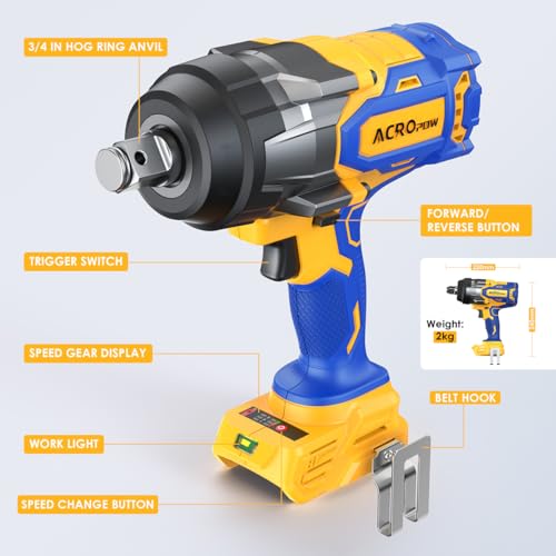 ACROPOW Cordless Impact Wrench 3/4" for DEWALT 20V Battery - size: 1850 FT-LBS