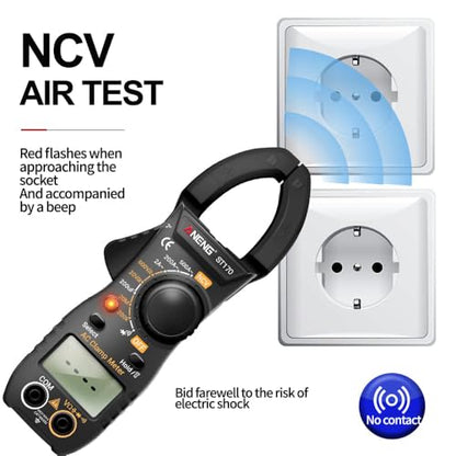 NCV Digital Clamp Meter Multimeter 2000 Counts Amp Voltage Tester Auto-ranging with AC/DC Voltage, AC Current, Resistance, Capacitance, Continuity, Live Wire Test, Black