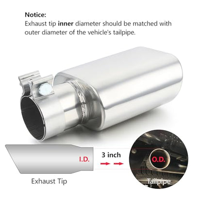 A-KARCK Square Exhaust Tip 3" Inlet, Coating Rectangle Exhaust Tailpipe Tip 3" x 5.5" Outlet 9.5" Long, Clamp on Design（silver） - size: 3inch, style: Polished