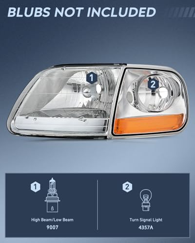 Nilight Headlight Assembly Compatible with Ford F-150 Expedition 1997-2003 - color: Chrome Housing + Amber Reflector, size: 1997-2003 F150