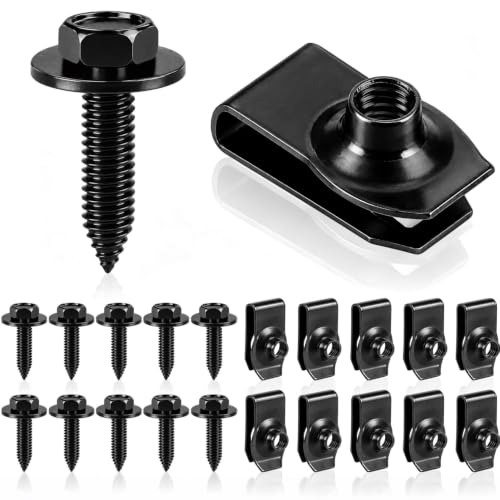 Automotive Body Bolt & U Nut Kit, 20 Pcs M8 x 1.25 Black Car Body Bolts and U Nuts, Auto Fastener Hardware Set for Body Panels, Bumpers, Fenders and Trim - color: Black M8X1.25