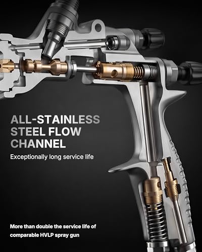Tilswall Pinto GT HVLP Spray Gun Kit, Truth HVLP Plus Atomisation Paint Gun with 32cm+ Spray Width, All-Stainless Steel Flow Channel, 1.3/1.5/1.7mm Nozzles, Ideal for Automotive and Premium Coating