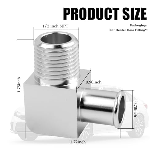 90° Car Heater Hose Fitting,Aluminum Alloy Cars Heater Hose Connector from 1/2 NPT to 5/8 Barb,Professional Elbow Fitting for Heaters Hoses Car Accessories for Cars SUVs