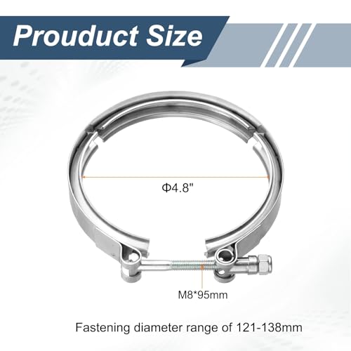 HARFINGTON 4.8" V Band Clamp Fits 121mm(4.76") V-Band Flange Clamp Only - size: 4.8 Inch