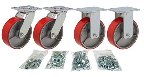 Toolbox Caster Set | 5x2 Polyurethane on Cast Iron for Greenlee, Knaack and Other Job Boxes | All Mounting Hardware Included - size: 5x2"