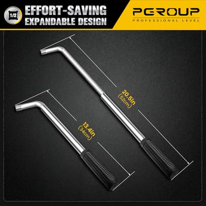 Telescoping Lug Wrench, Extended Lug Wheel Wrench with 17mm/19mm(3/4”), 21mm(13/16”)/22mm(7/8”) Chrome Vanadium Steel Sockets for Car, Truck, Vans