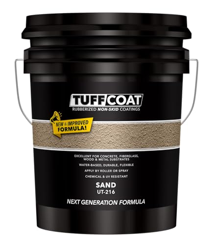 Tuff Coat Medium Texture Rubberized Non-Skid Deck Coating – Textured Non-Slip Safety Surface for Pool Decks, Docks, Boat Ramps, Patios, Walkways & High-Traffic Areas (UT-216 Sand 5-gallon) - color: Sand, size: 640 Fl Oz (Pack of 1)