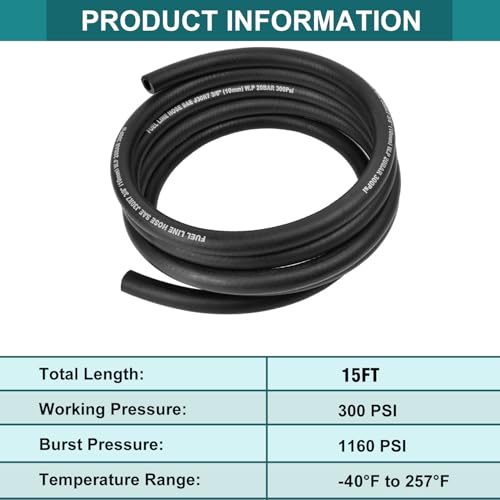5/16 Inch ID Fuel Line Hose - 15FT Fuel Line with 10PCS Hose Clamps,300PSI High-Pressure Fuel Line for Automotive Fuel Systems Engines - size: 5/16" ID-15Ft