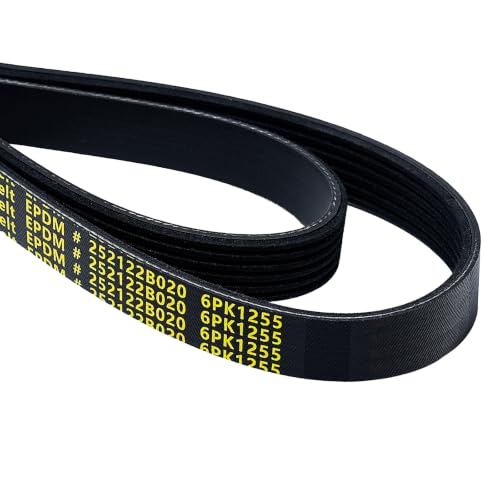 6PK1255 Serpentine Belt V-Ribbed Drive Belt for 12-17 Accent,17-21 Elantra,15-19 Sonata,12-17 Veloster,16-20 Optima,12-22 Soul‎ L4 1.6L,12-17 Camry,09-18 RAV-4 2.5L - size: 6PK1255-1255mm