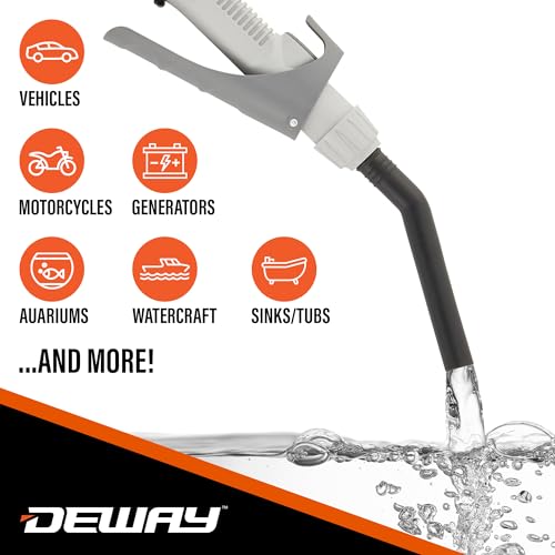 Deway Automatic Fuel Transfer Stick Pump with Hand Trigger & 59" PVC Hose - 2.6 GPM Battery Powered Gas Pump for Gasoline, Diesel, DEF, Agricultural Chemicals, Generators, Lawn Equipment - style: Hand Trigger Nozzle w/ PVC Hose