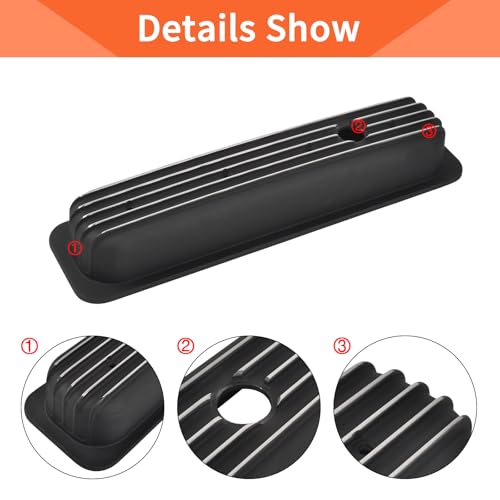 Black Valve Covers Short Style Finned - color: Black, size: SBC 87-97