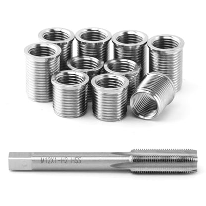 M10x1.0 Spark Plug Thread Repair Kit, 11‑Piece Tap & Inserts Set - color: silver