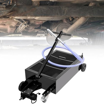 VEVOR Low Profile Oil Drain Pan, 25 Gal Oil Drain Pan with 110V High-Flow Electric Pump, Large Capacity Oil Change Pan with 7.2ft Hose & Folding Handle, Rolling Oil Drain Cart for Trucks, Buses, RVs